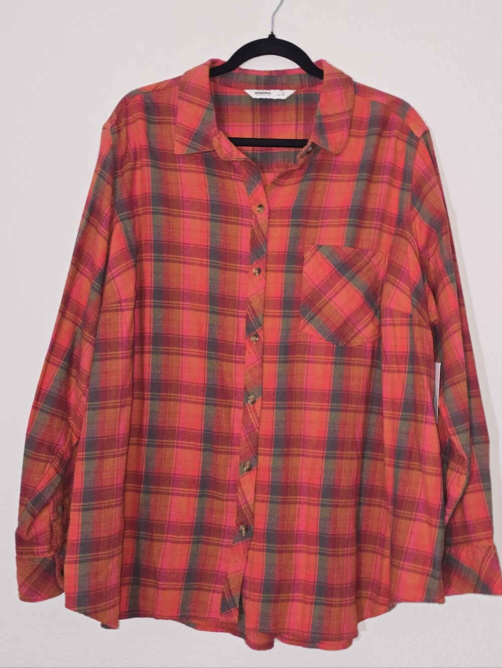 Sonoma Red and Green Plaid Casual Button-Down Shirt